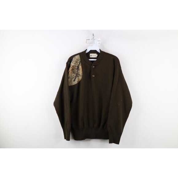 Vintage 90s Streetwear Mens XL Camouflage Shooting Knit Pullover Henley Sweater